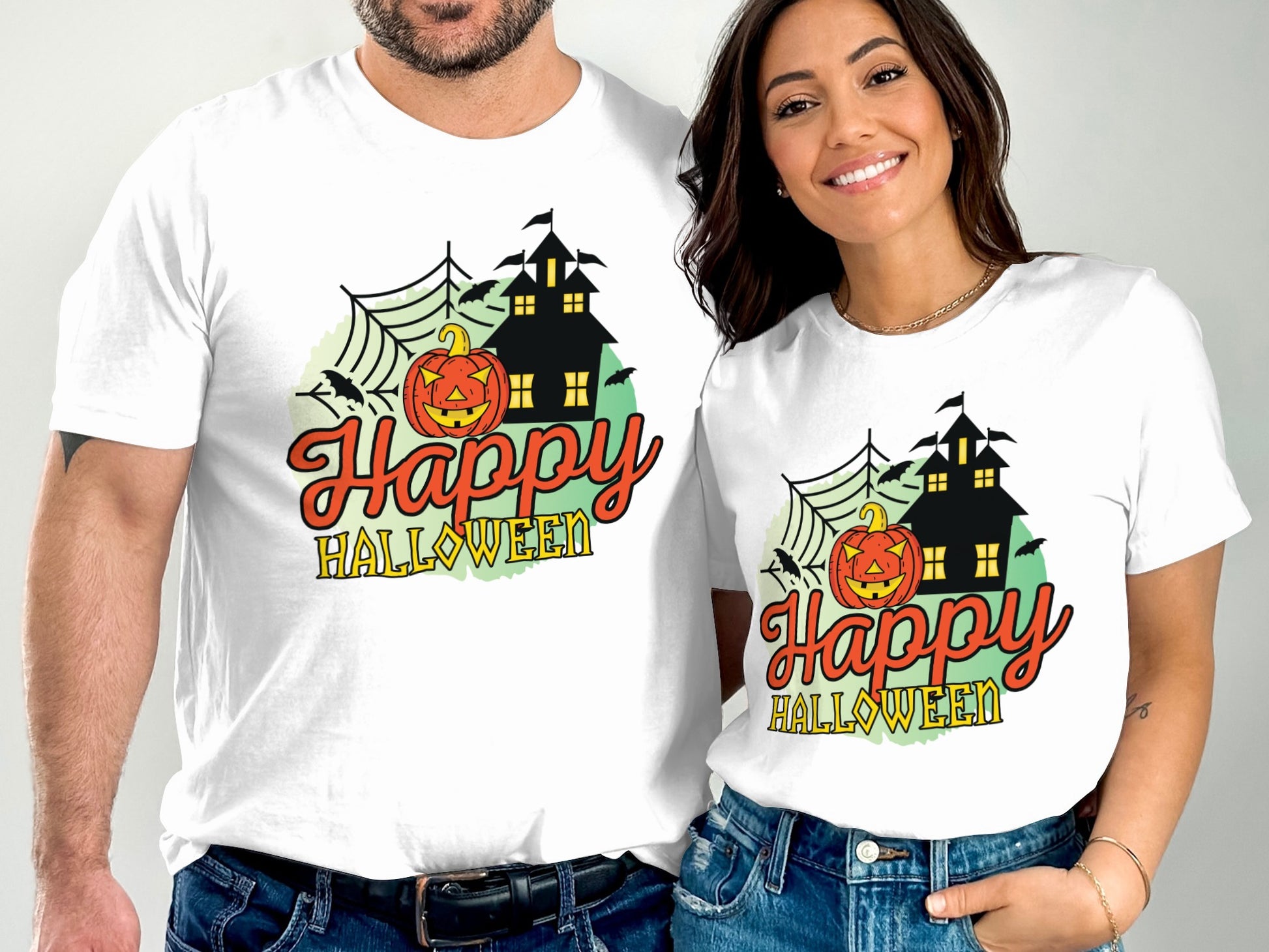 Happy Halloween White Tee with Pumpkin Design product