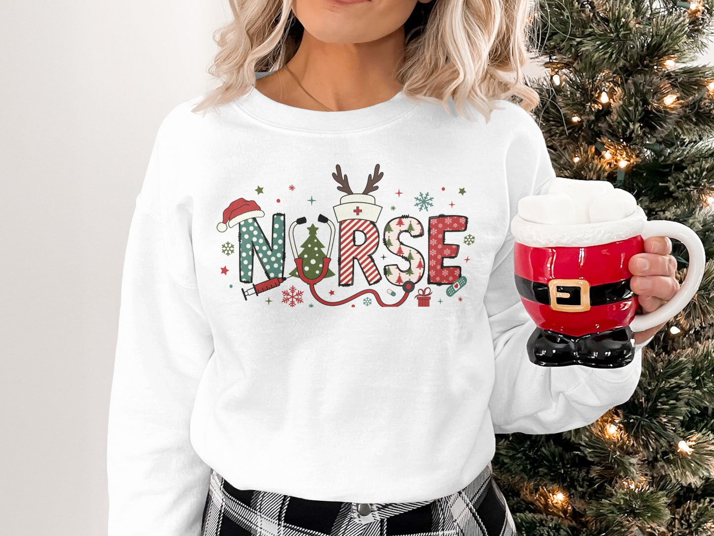 Festive Nurse Christmas Themed Long Sleeve Shirt