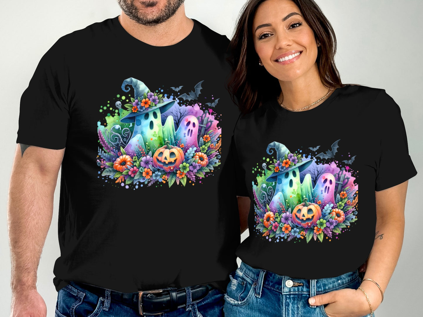 Colorful Halloween Ghosts and Pumpkin Shirt product type