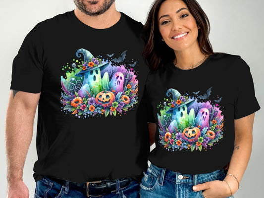 Colorful Halloween Ghosts and Pumpkin Shirt product type