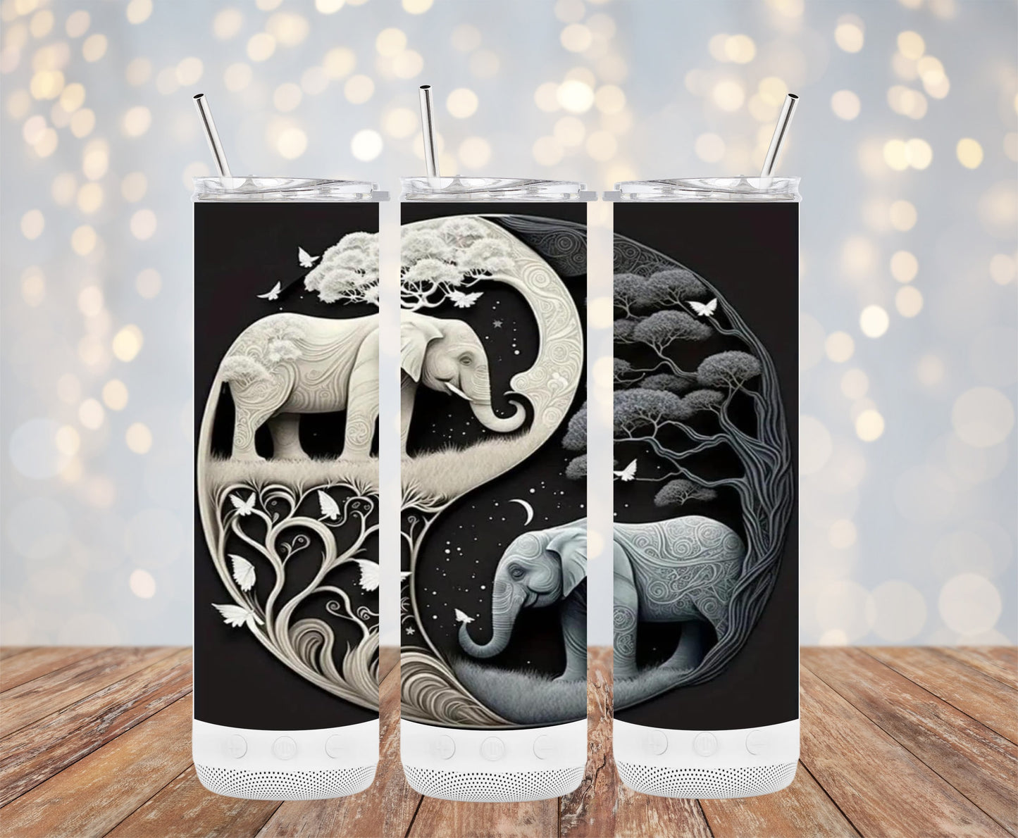 Yin Yang Elephant Design Tumbler with Lid product