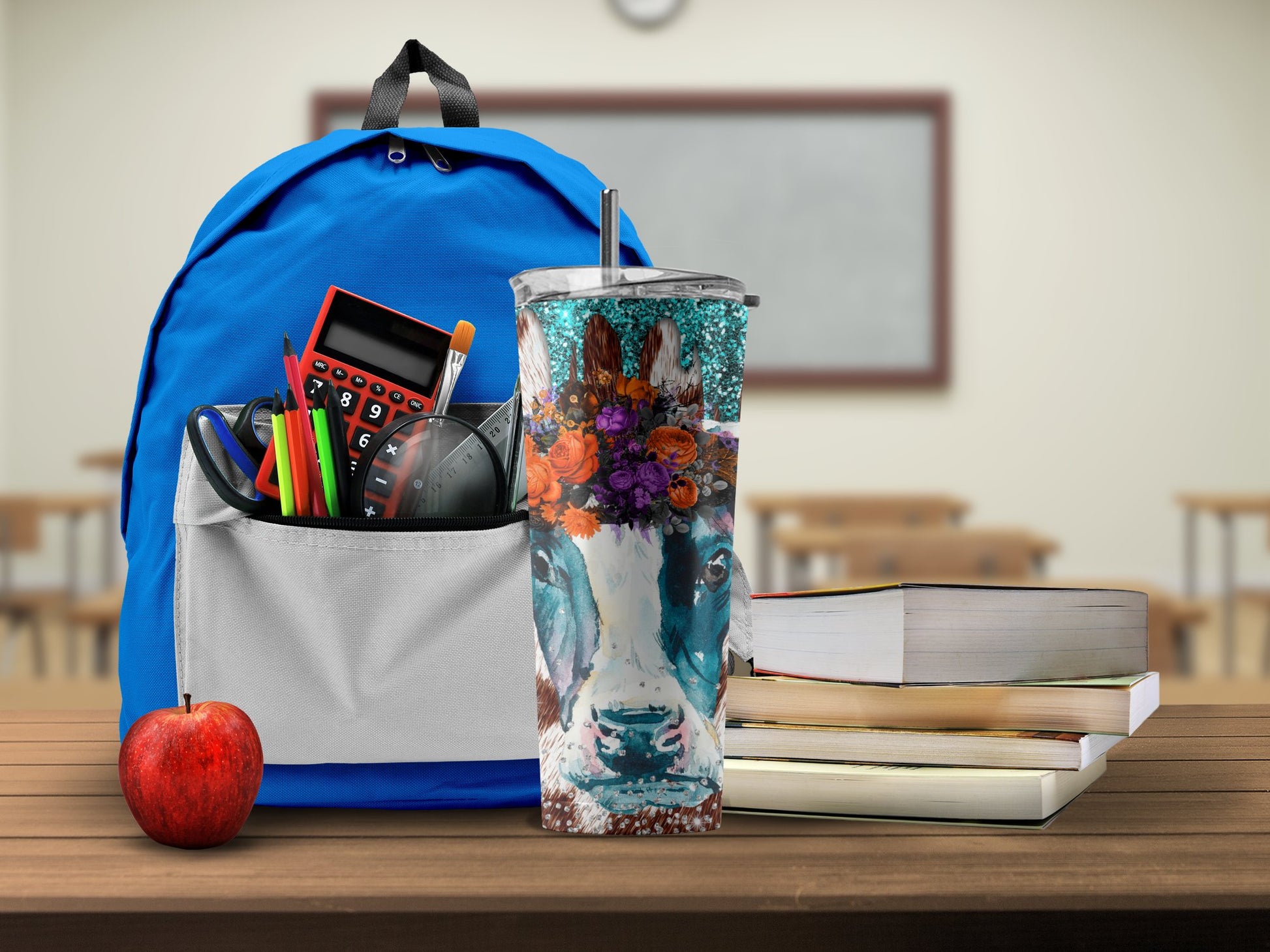 Colorful Artistic Floral Cow Tumbler with Straw product type