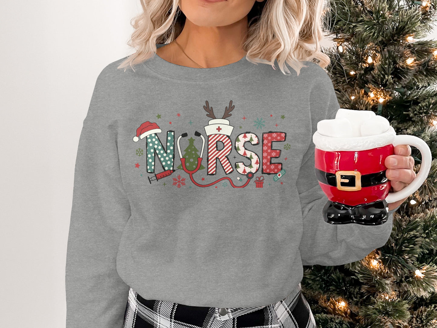 Christmas Themed Nurse Sweatshirt Holiday Apparel