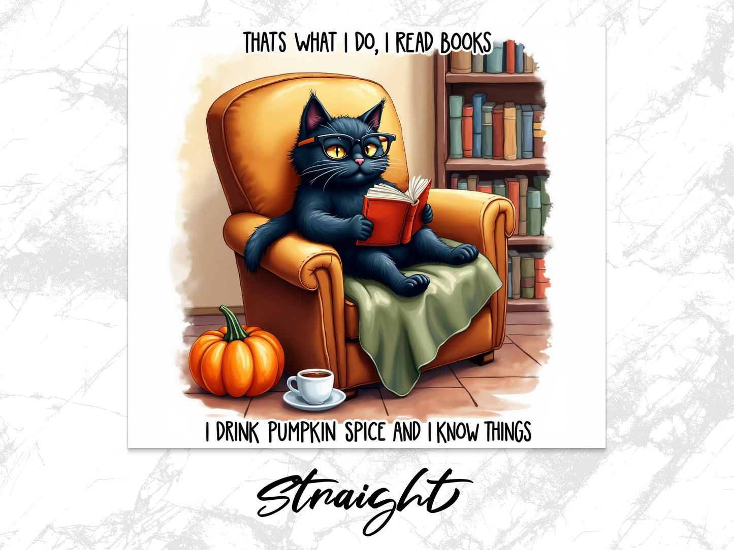 Black Cat Reading Books Drinking Pumpkin Spice Poster