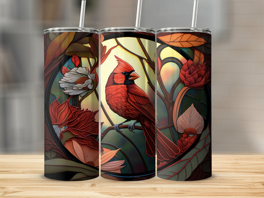 Cardinal Floral Illustration Tumbler Vibrant Art product