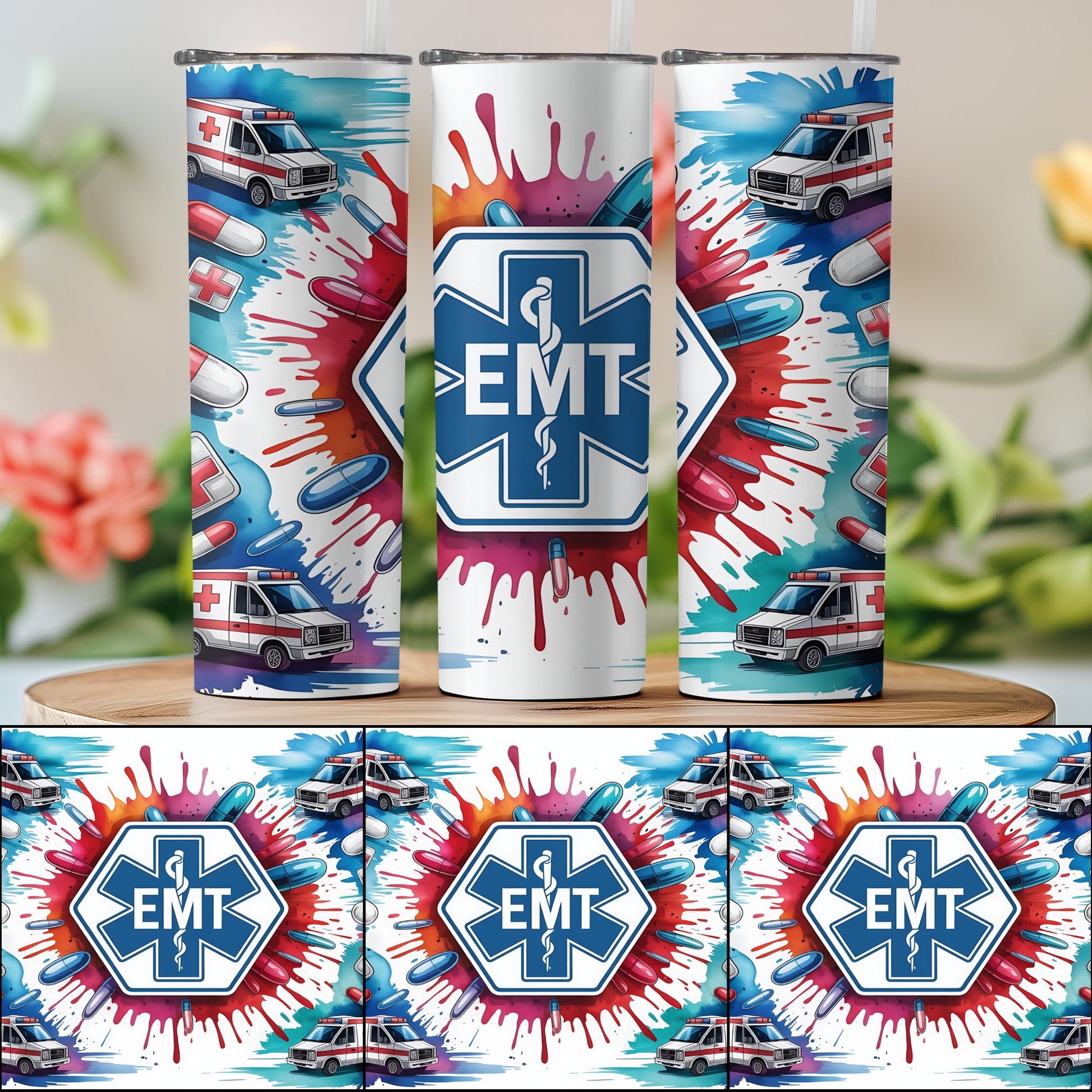Colorful EMT Theme Tumbler Design for Medical Workers product