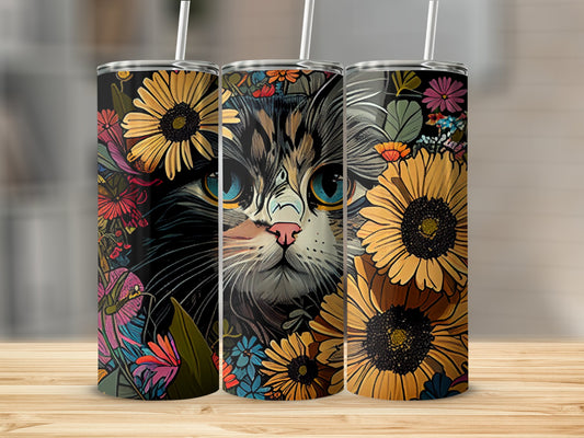 Vibrant Cat and Floral Print Custom Tumbler product type