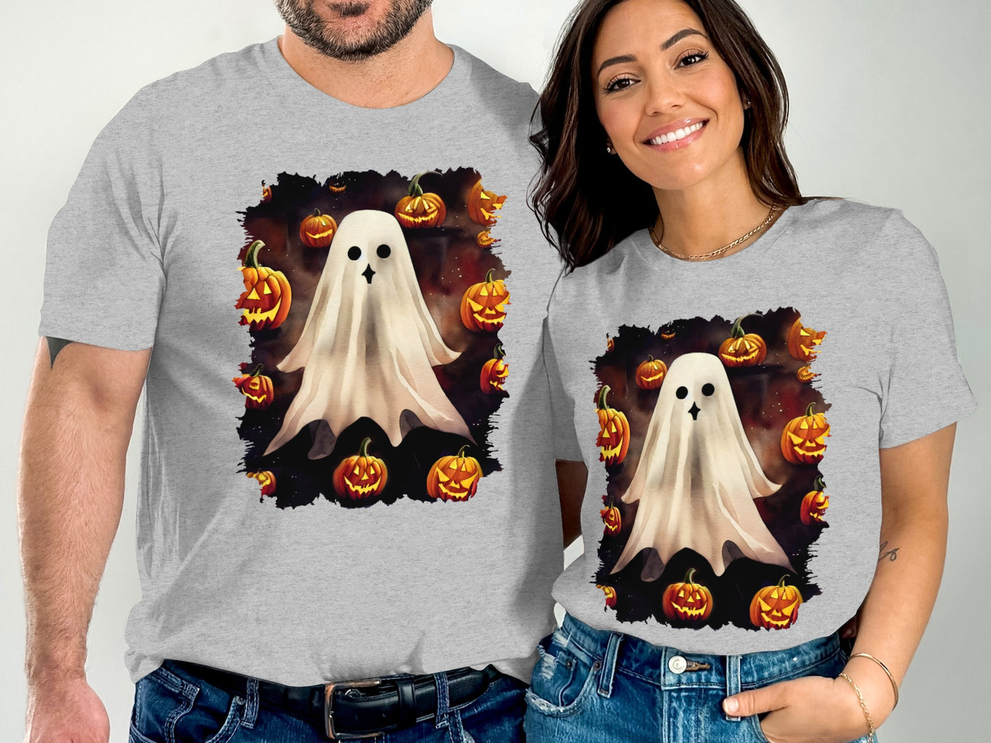 Cute Ghost and Pumpkins Design T Shirt product type