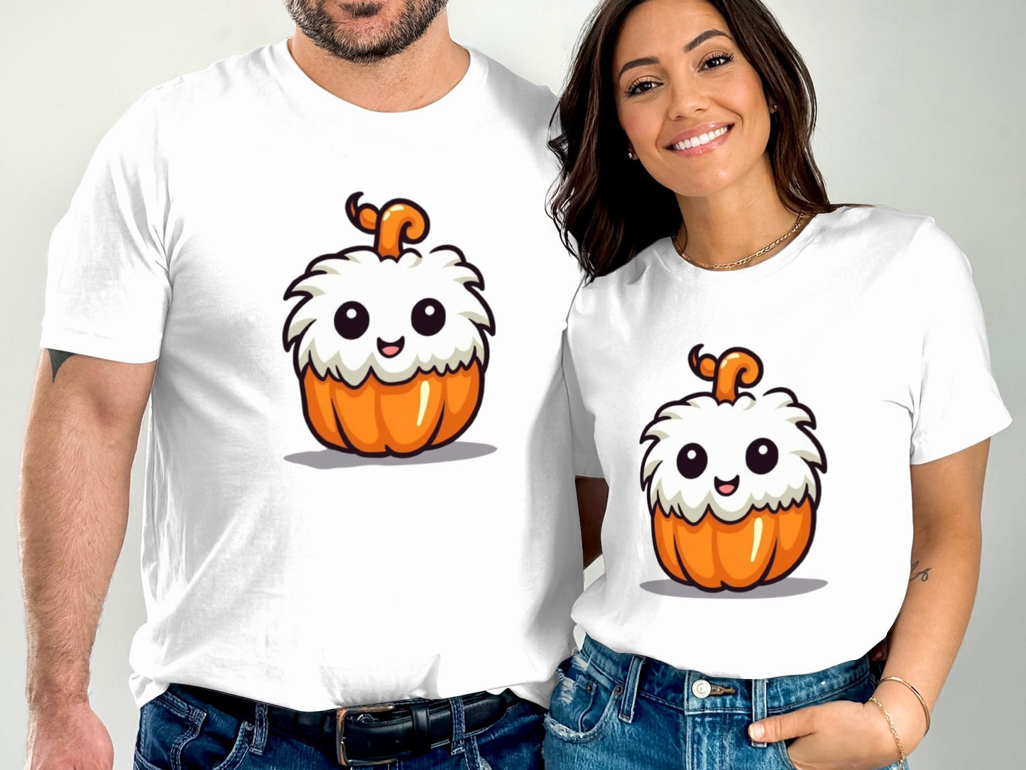 Cute Pumpkin Face Design on White T-Shirt product