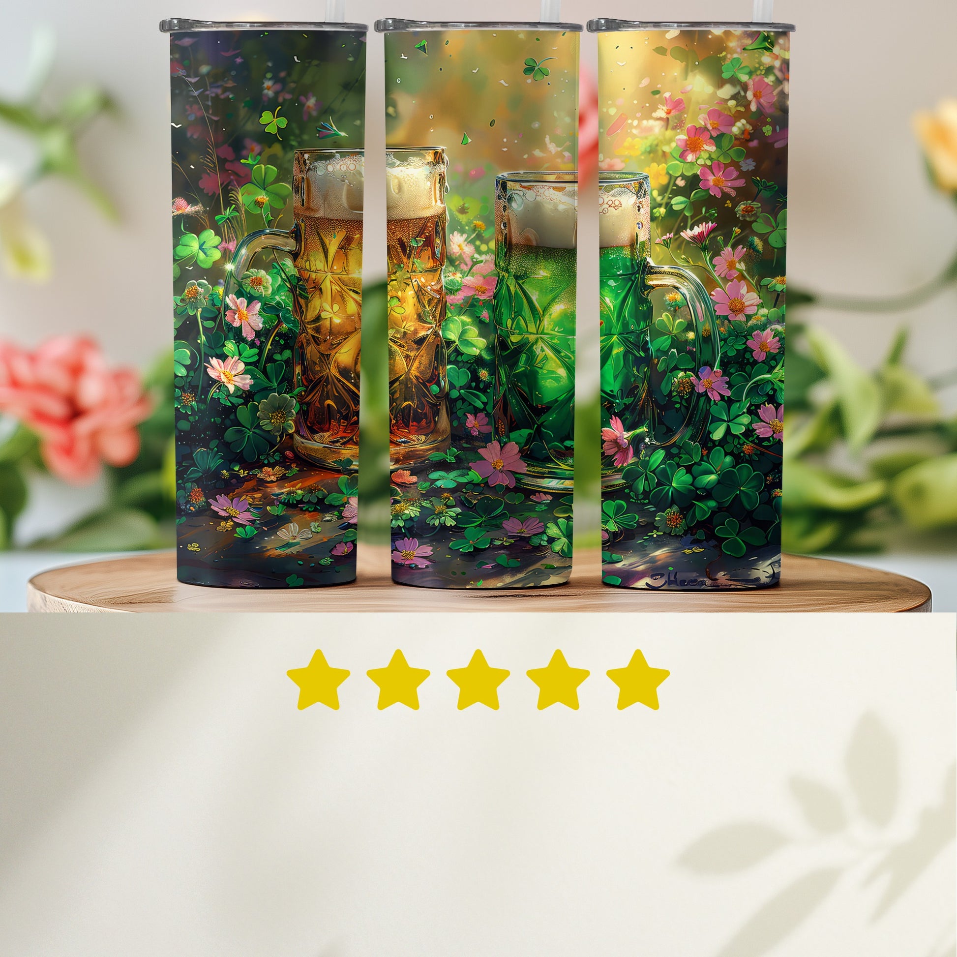 Enchanting Clover and Flower Beer Themed Tumbler