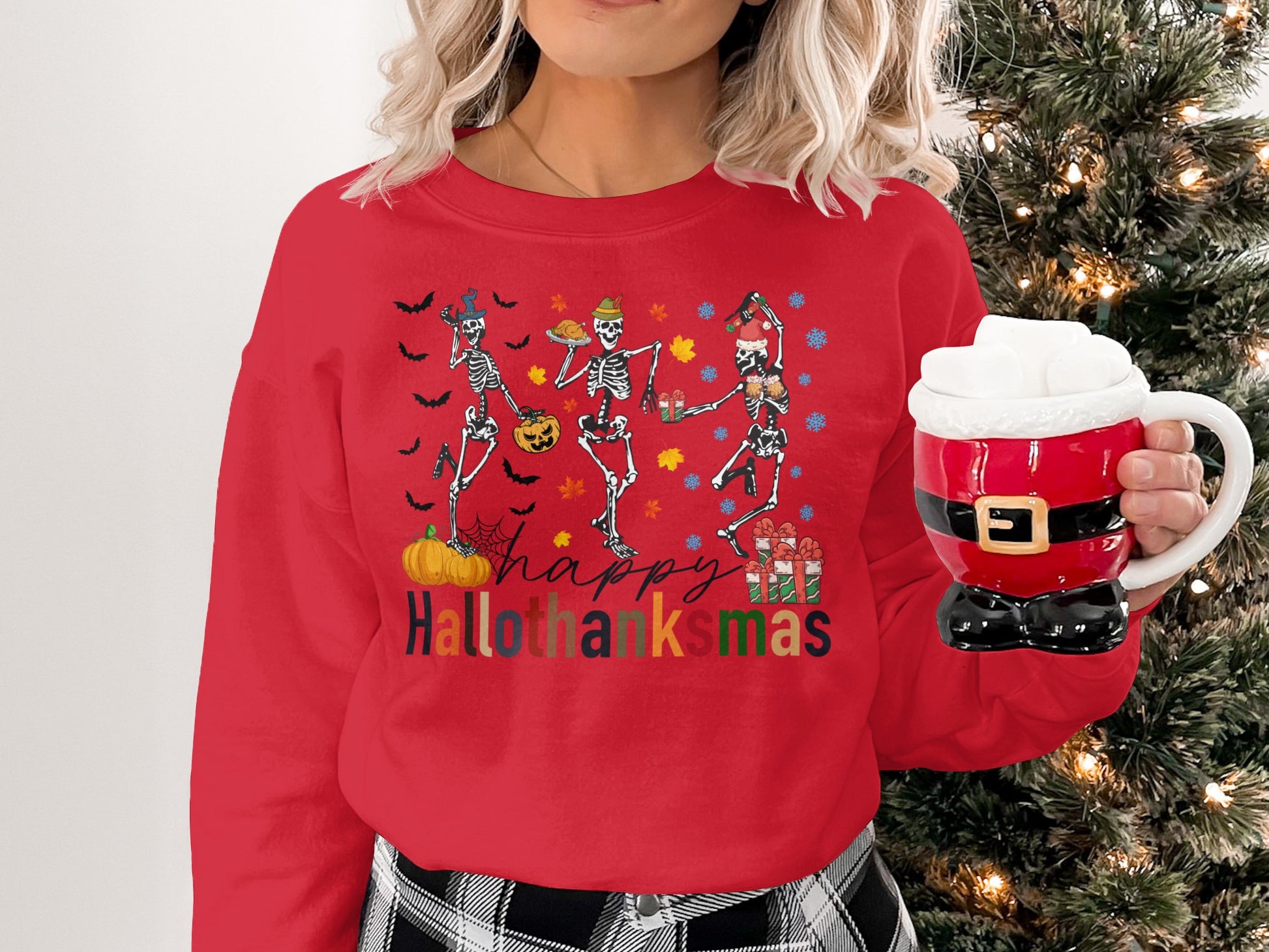 Festive Happy Hallothanksmas Skeletons Shirt