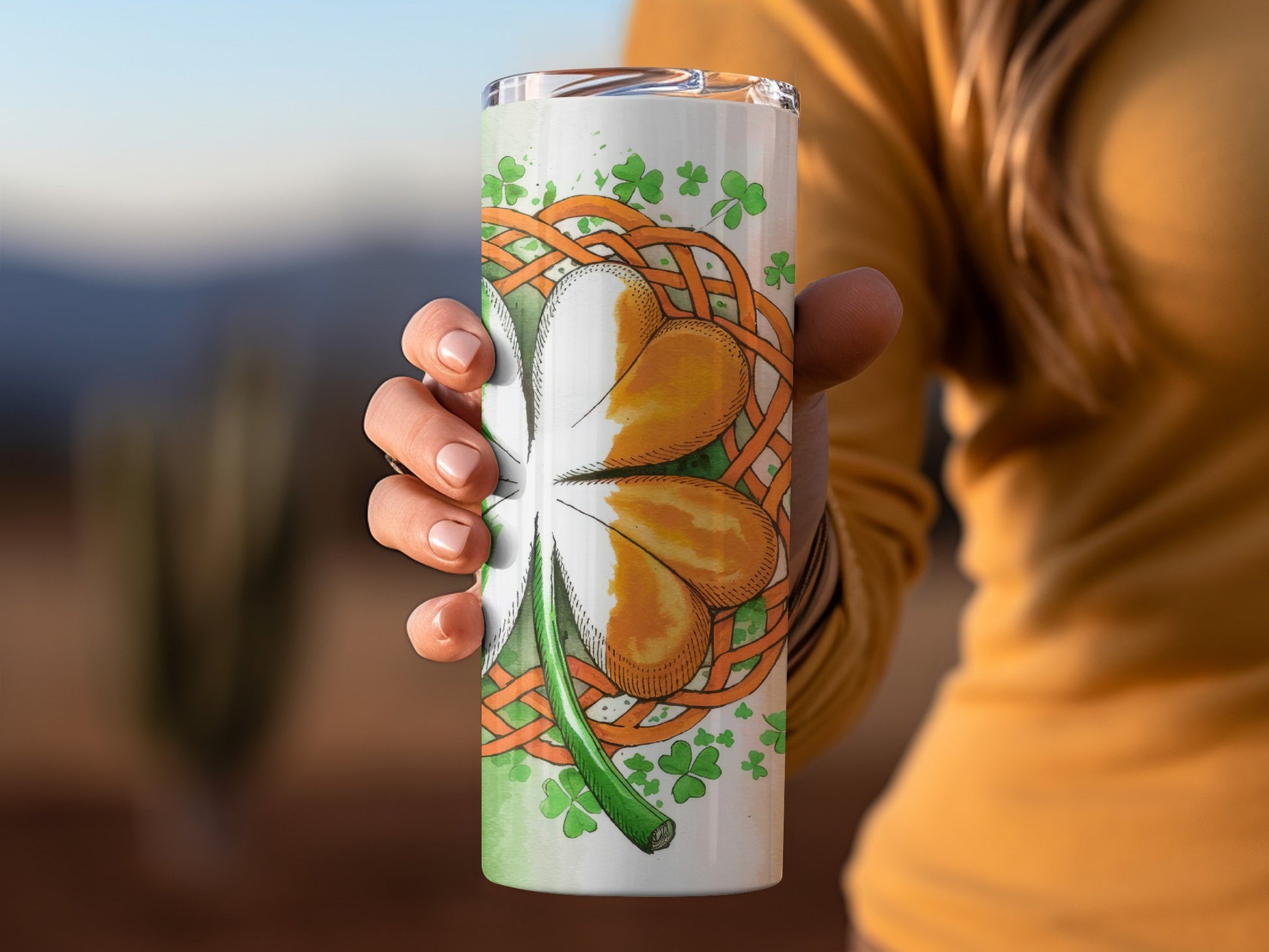 Shamrock and Celtic Knot Design Tumbler Cup