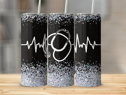 Heartbeat Stethoscope Design Glitter Tumbler product type