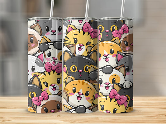 Adorable Cartoon Cat Faces Design Tumblers product