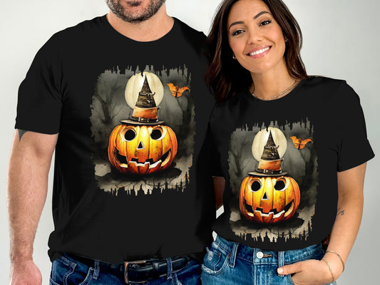 Smiling Pumpkin Lantern with Witch Hat T-shirt product type
