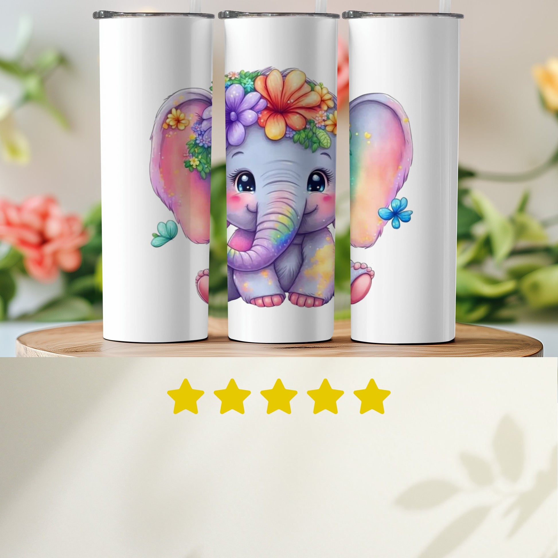 Adorable Baby Elephant Tumbler Cute Floral Design product type