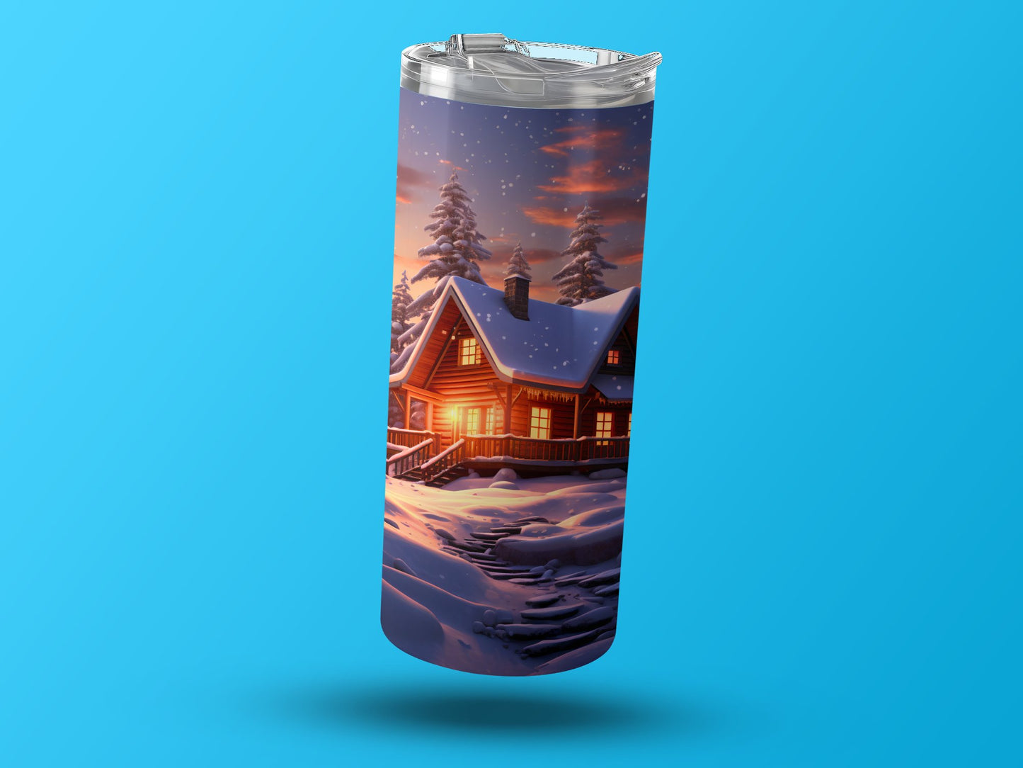 Cozy Winter Cabin Tumbler with Snowy Scenic Design product type
