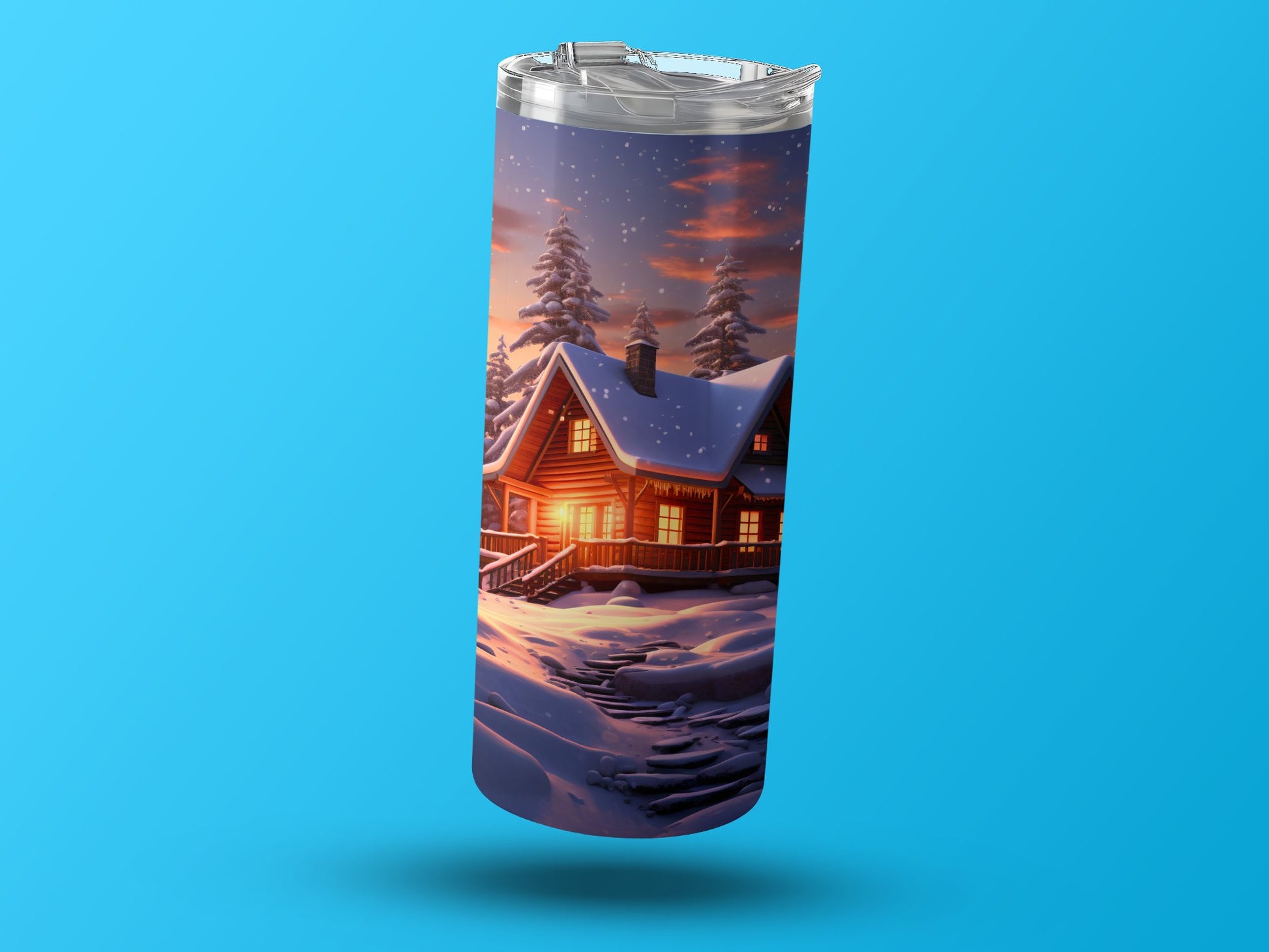 Cozy Winter Cabin Tumbler with Snowy Scenic Design product type