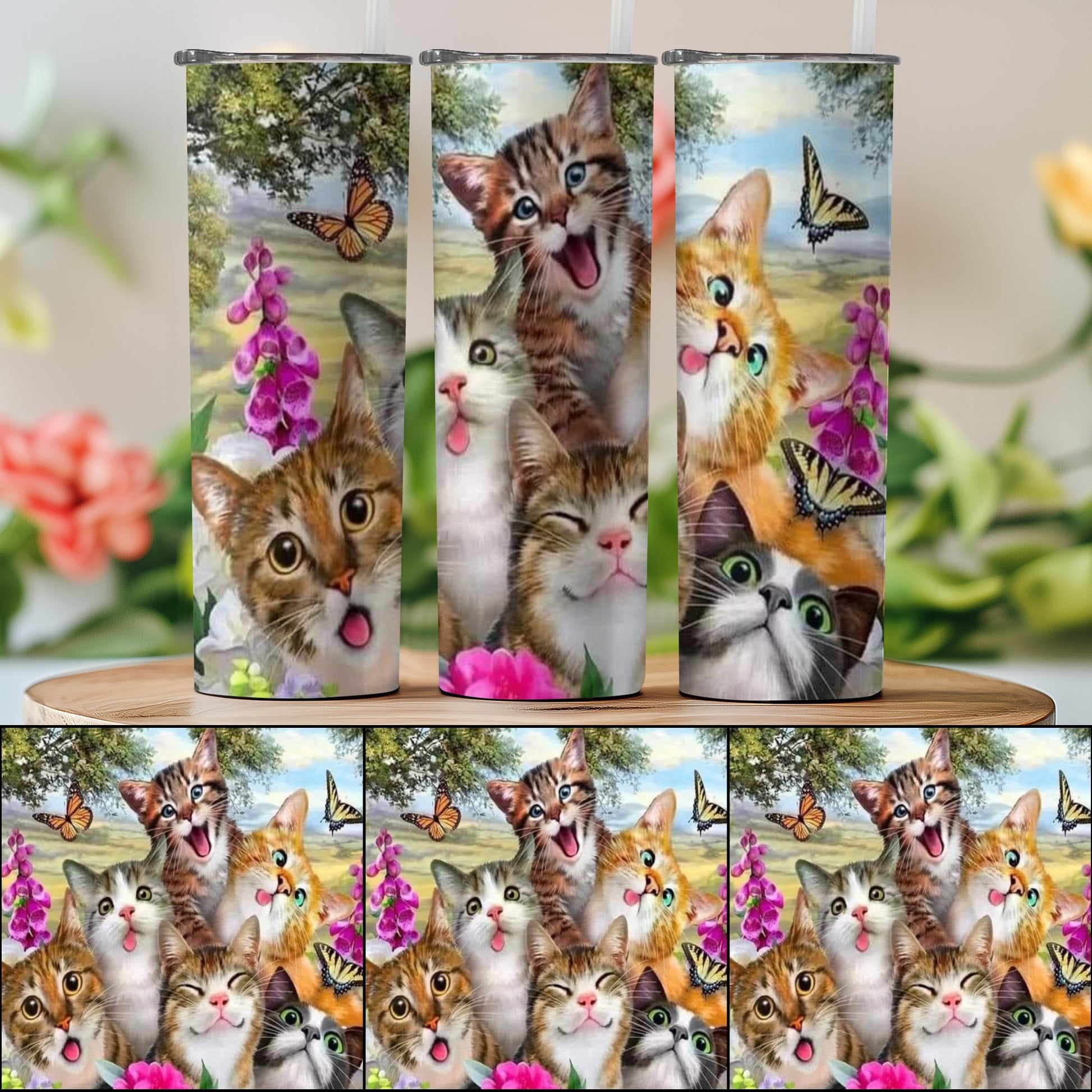 Cute Cat and Butterfly Design Tumbler product