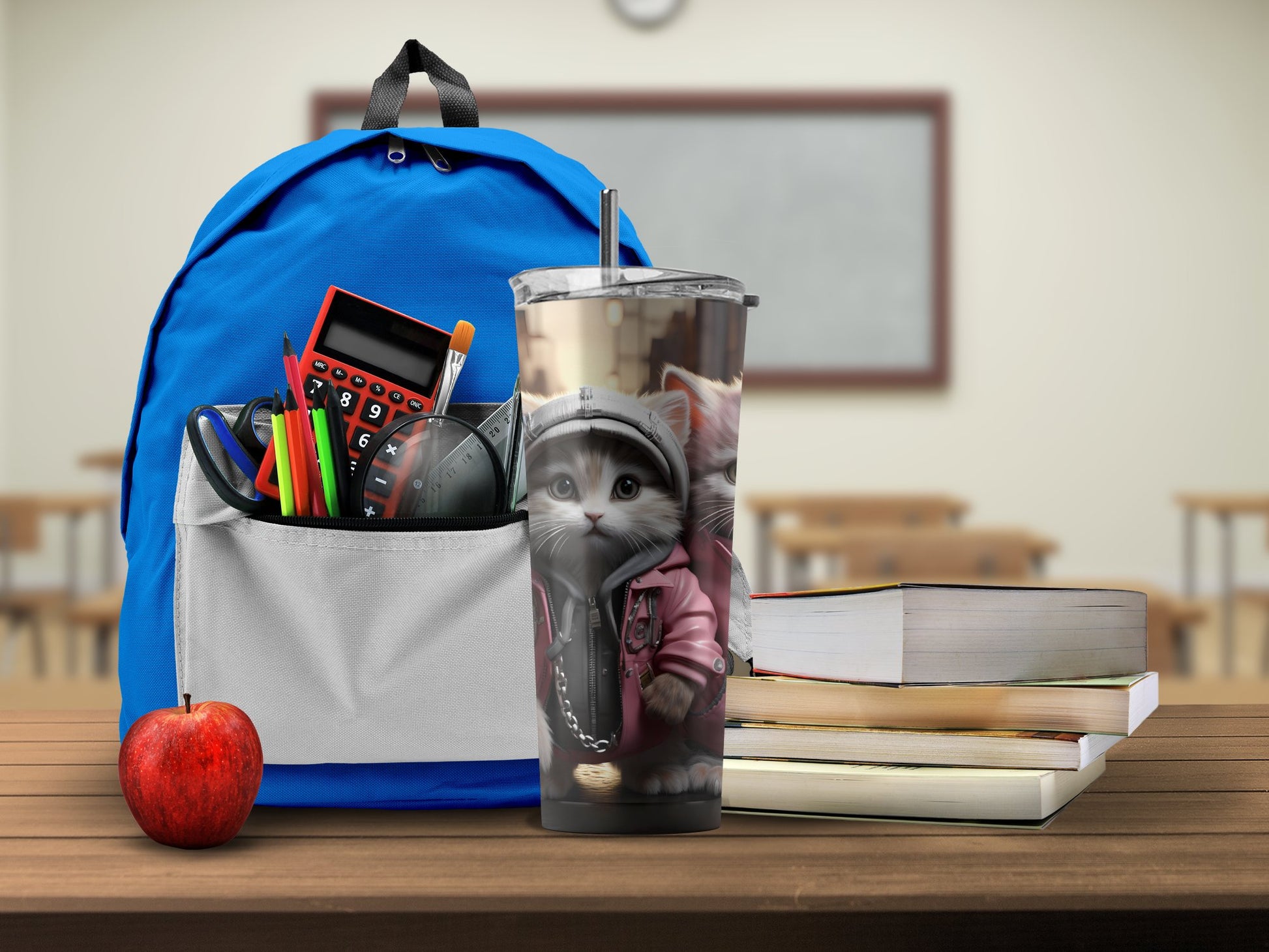 Cute Cat In Hoodie Design Travel Tumbler school product