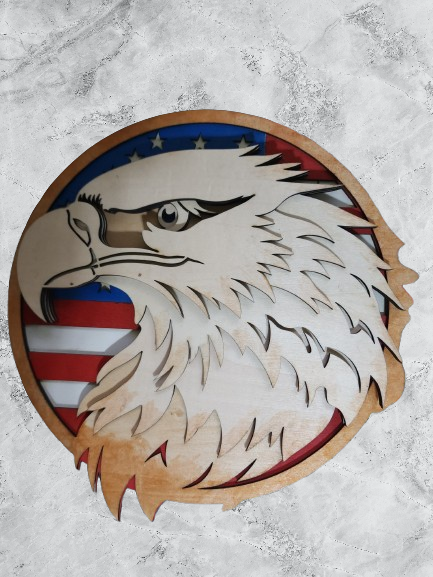Eagle Handmade Wooden Decor, American Flag Wall Art, Patriotic Laser Cut Wood Art, Bald Eagle Decor, Eagle Sign, Patriotic Wall Decor