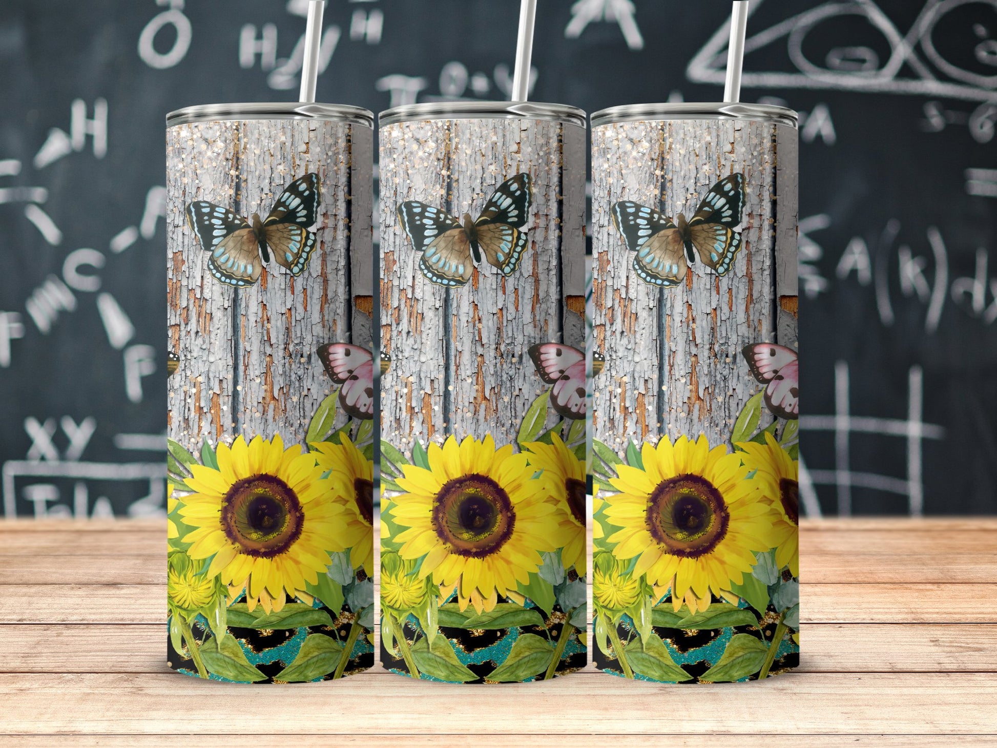 Sunflower Butterfly Tumbler with Straws product type