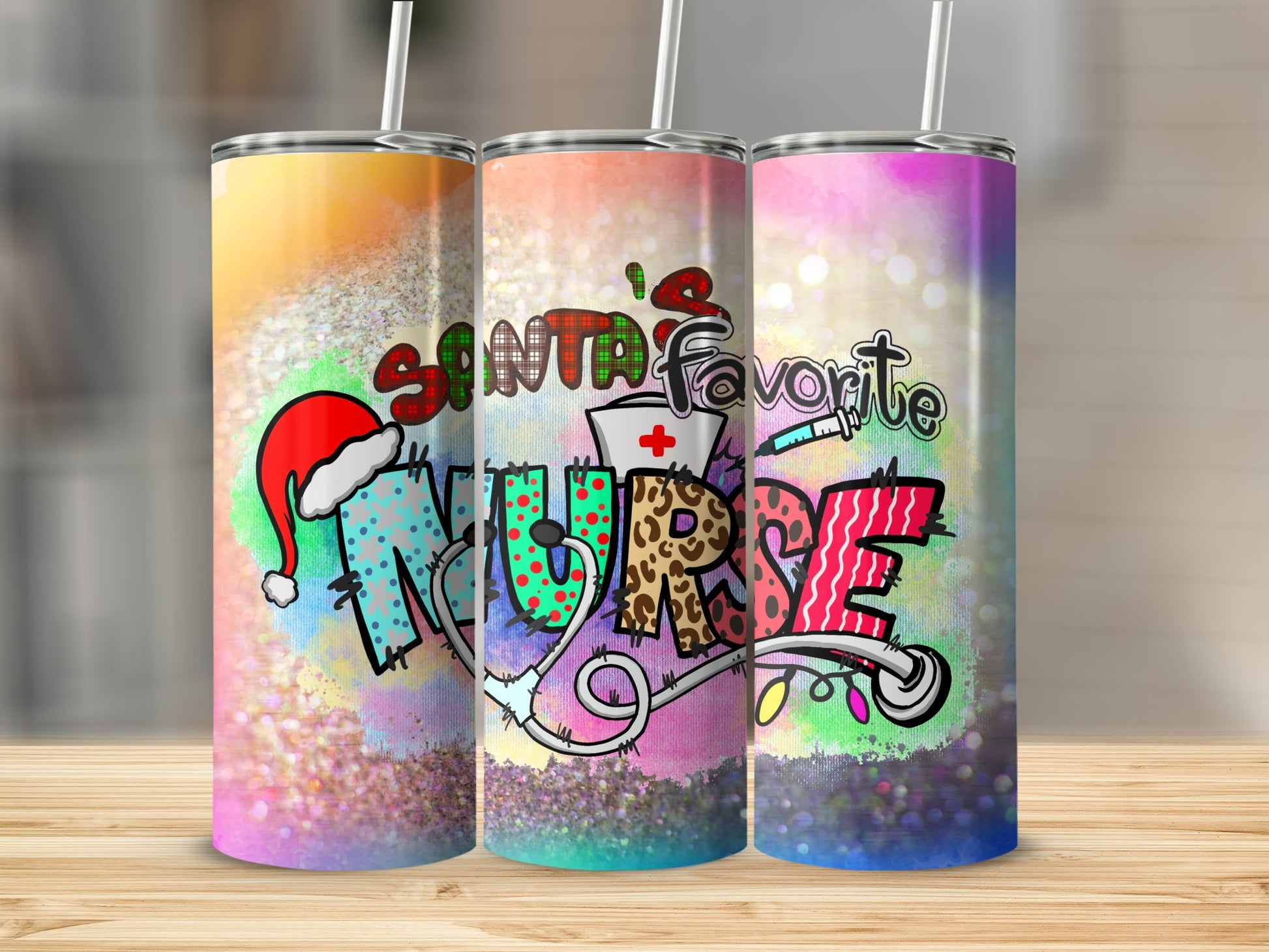 Santa's Favorite Nurse Colorful Tumbler Steel product