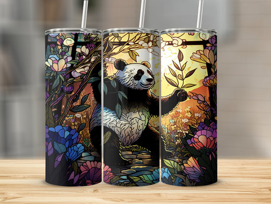 Colorful Panda Adventure in Floral Forest tumbler product