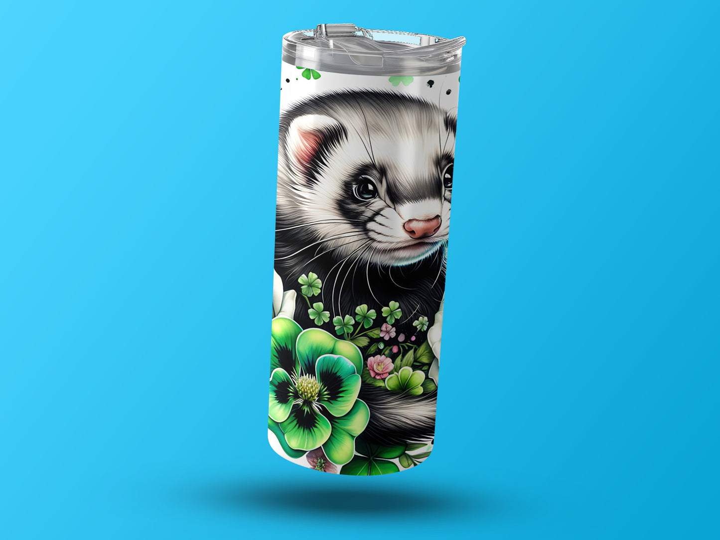 Adorable Ferret with Green Floral Design Tumbler