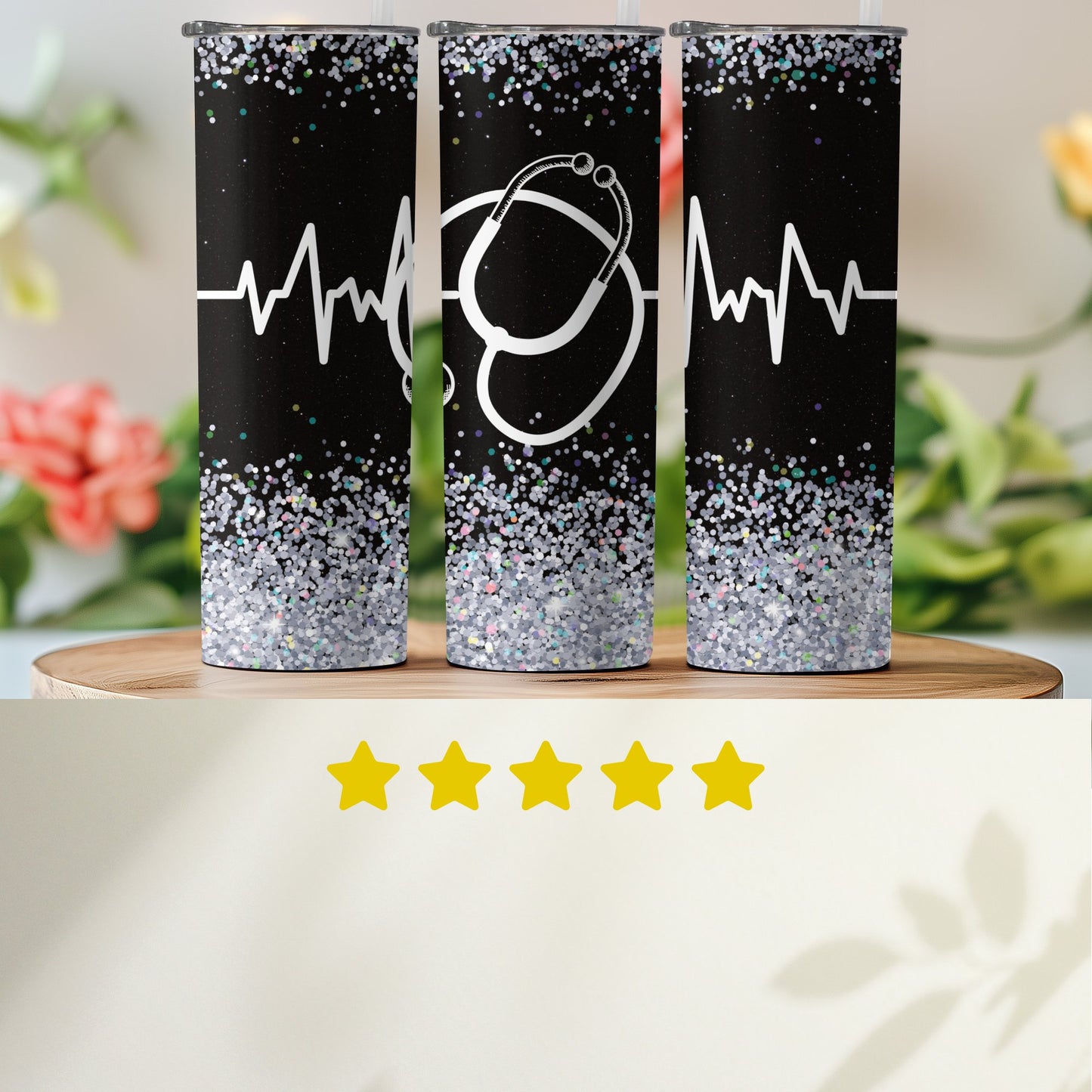 Heartbeat Design Sparkly Travel Tumbler product