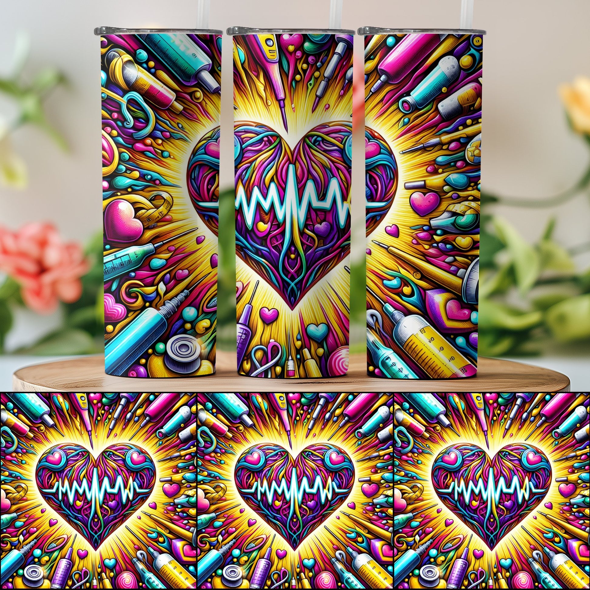 Vibrant Heartbeat Art with Healthcare Theme Tumbler product