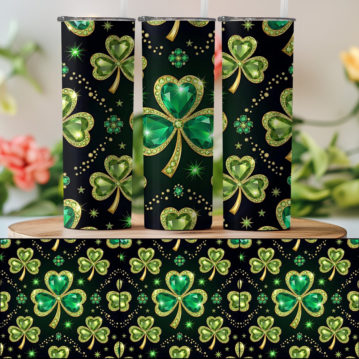 Sparkling Shamrock and Gold Pattern Tumbler Design
