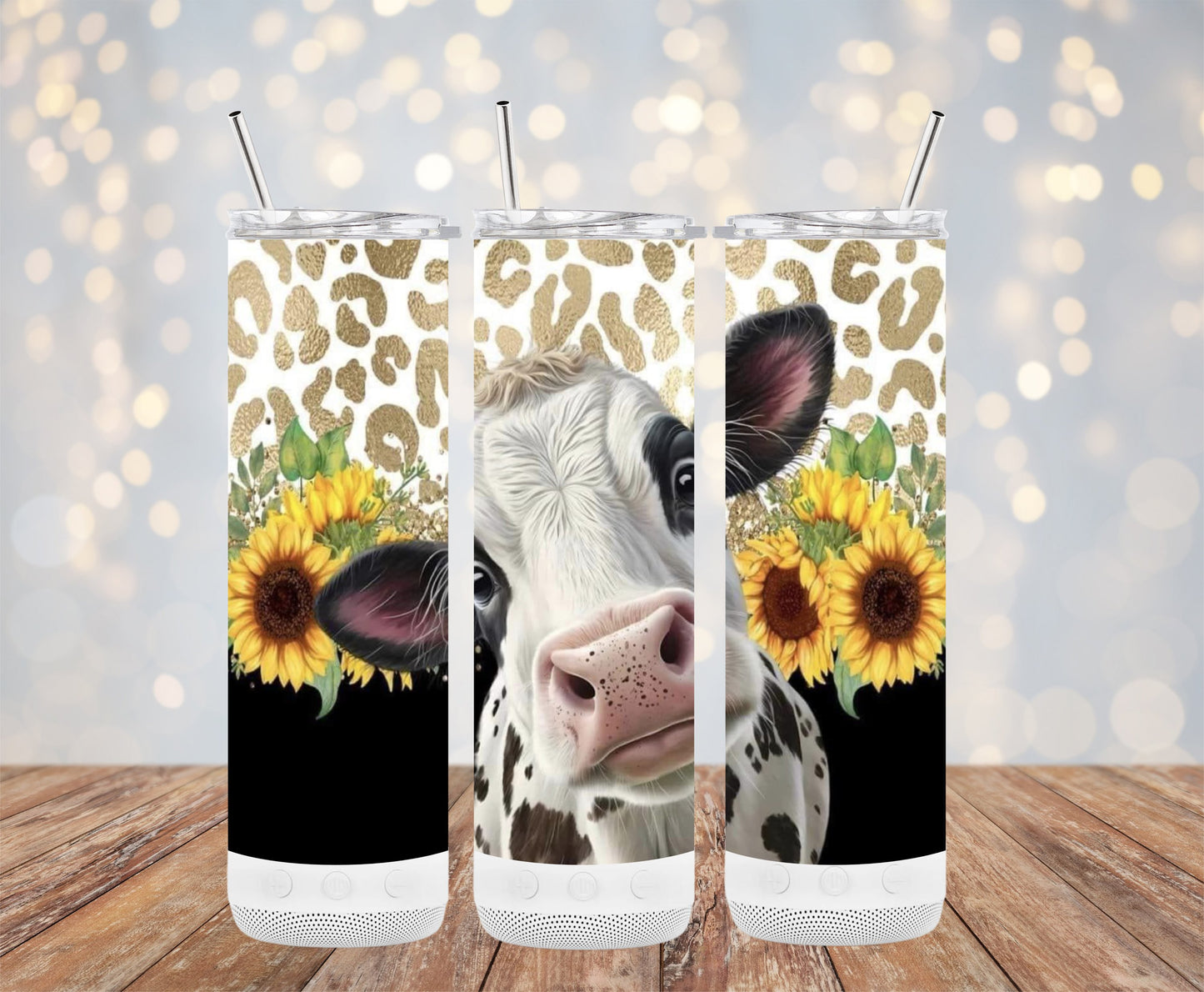 Sunflower Cow Pattern Tumbler with Straw product type