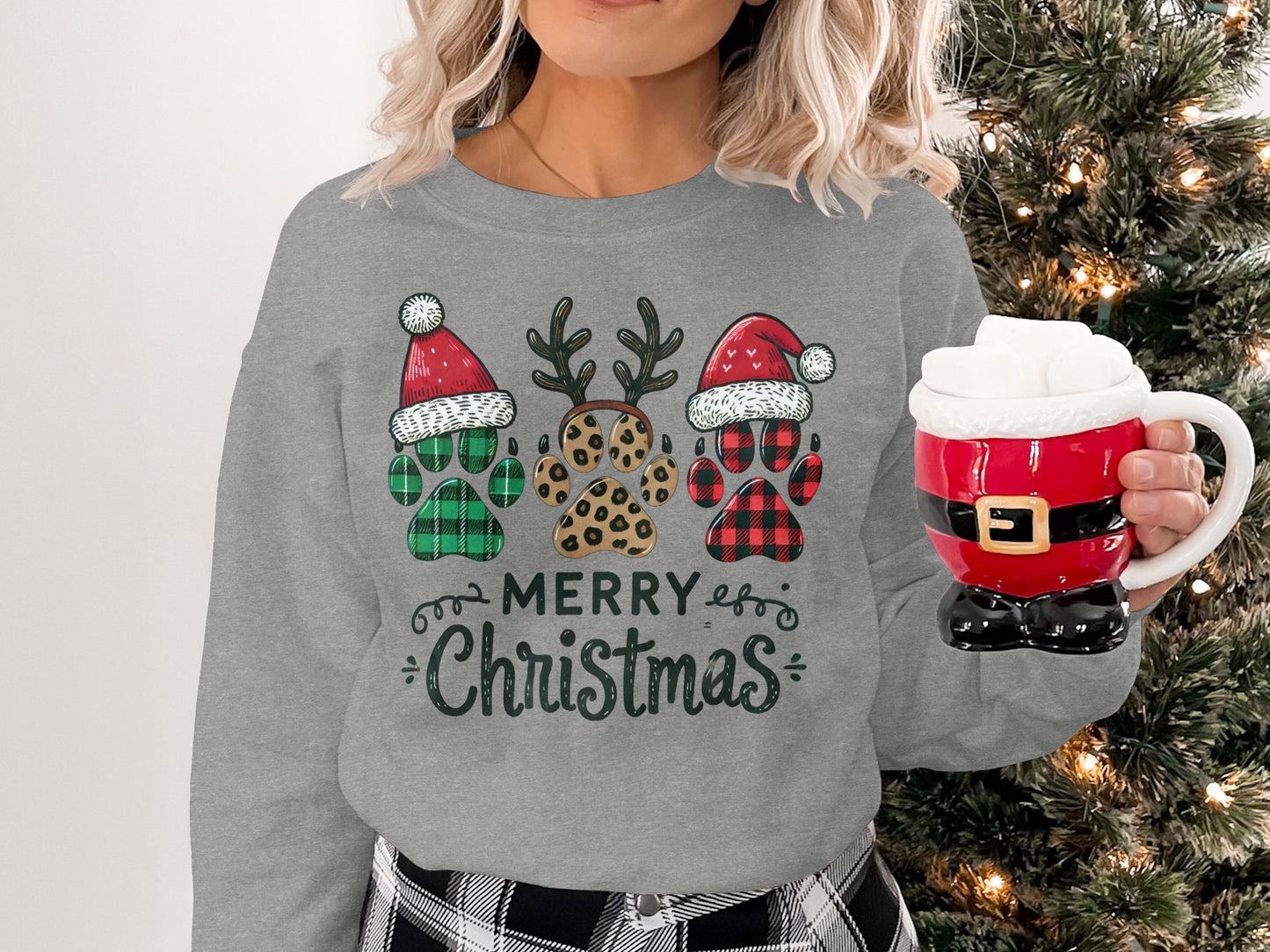 Merry Christmas Paw Prints Holiday Sweatshirt