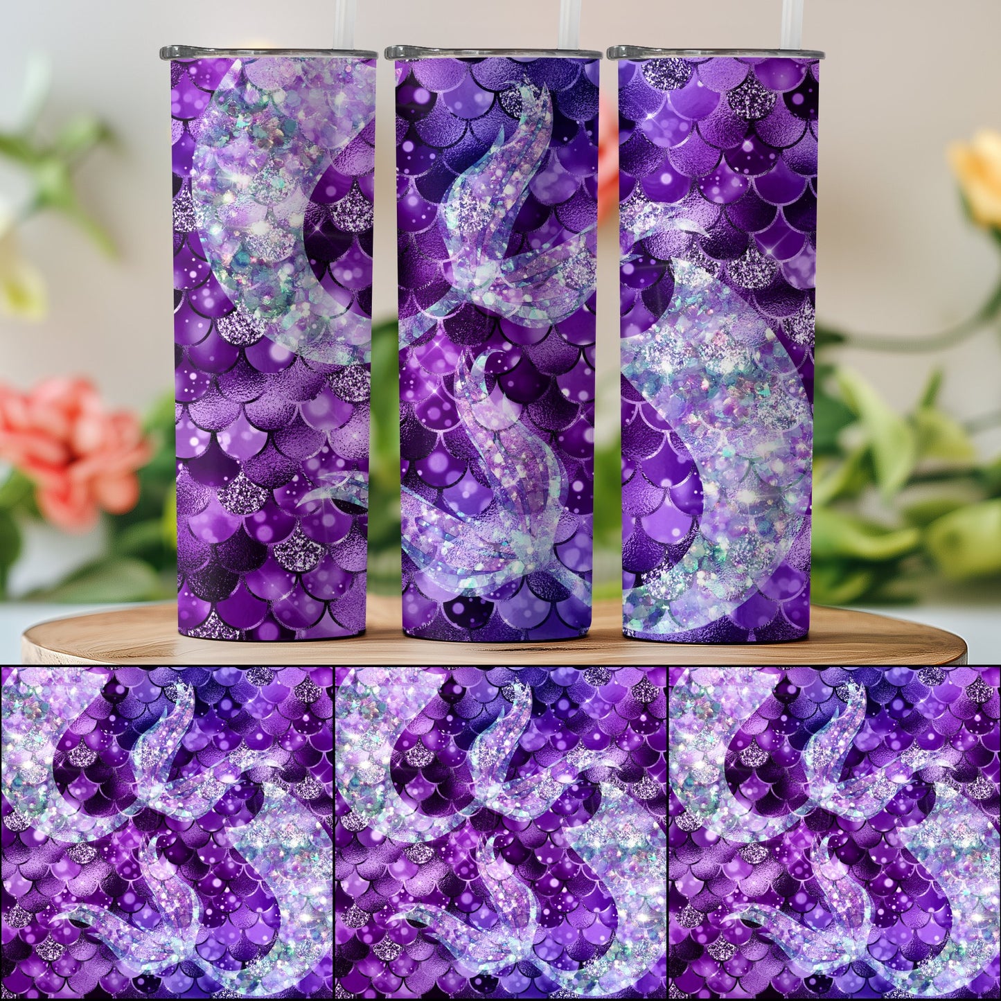 Purple Glitter Mermaid Scale Design Tumbler product type