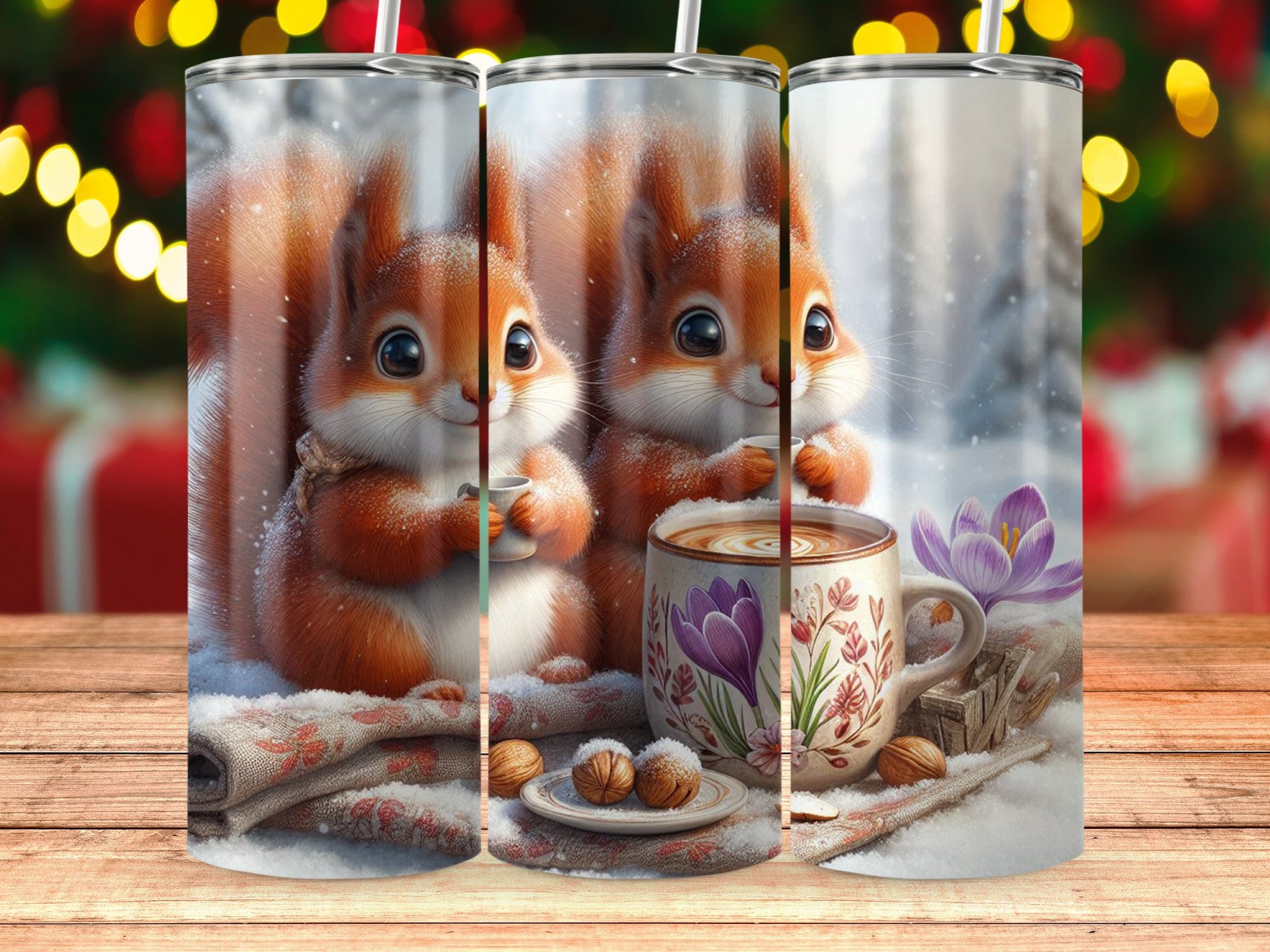 Snowy Squirrels and Coffee with Nuts on Tumbler product