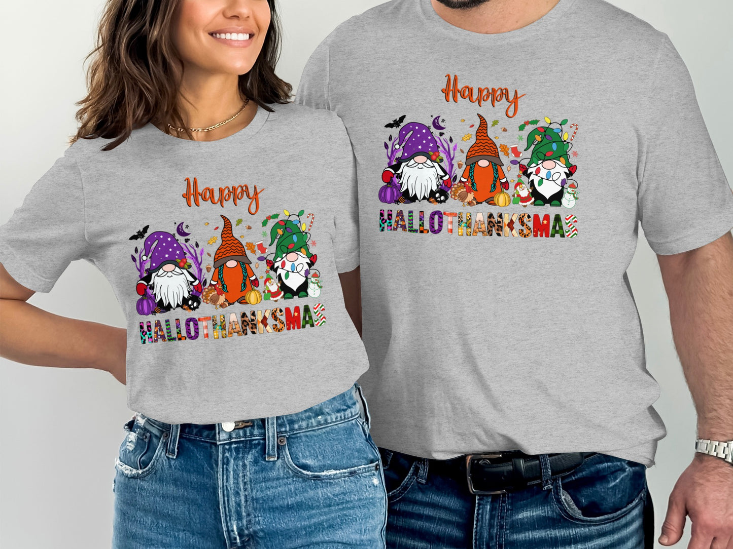 Happy Hallothanksmas Gnomes Print Graphic Tee
