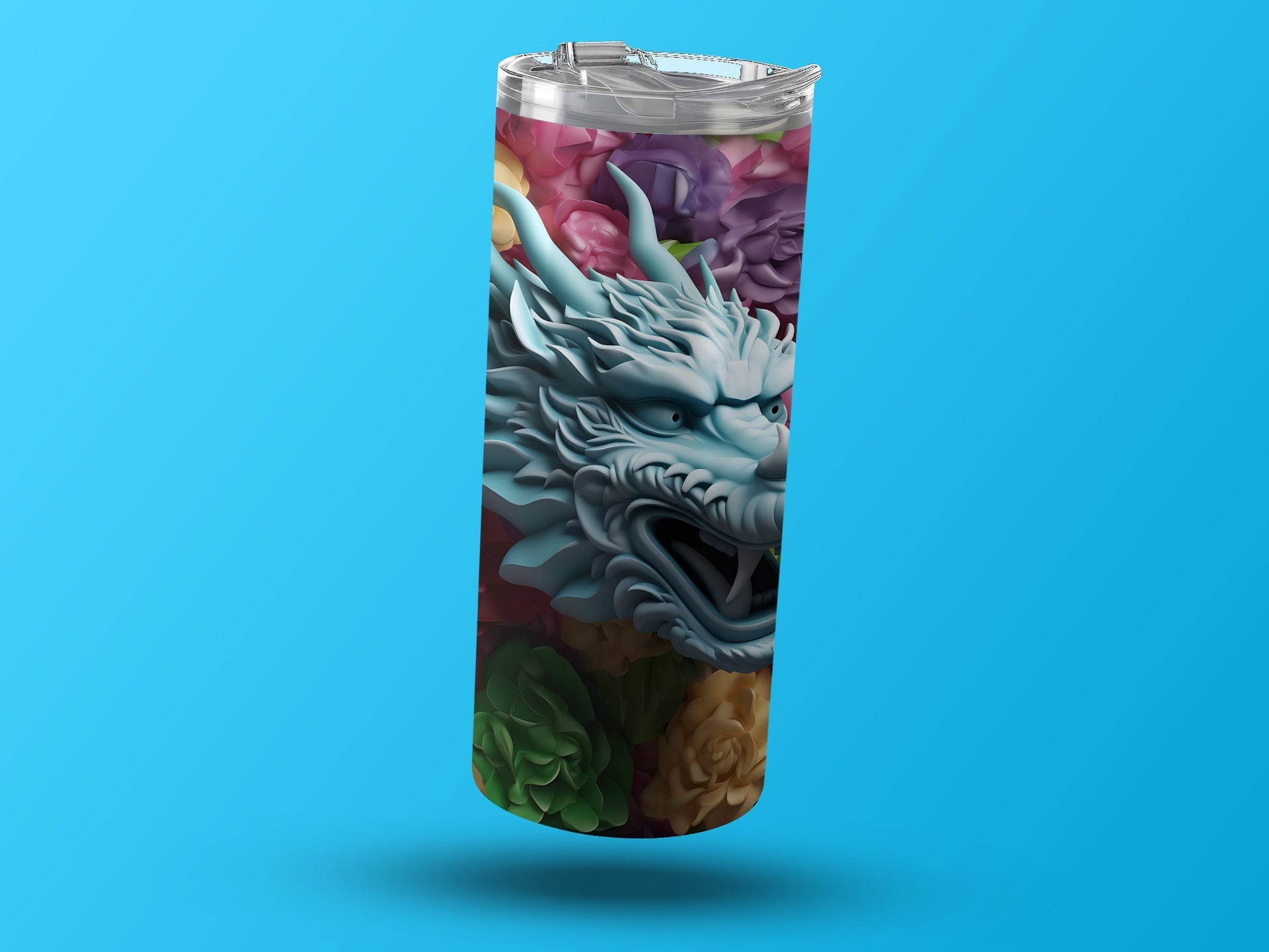 Vibrant Dragon Design Tumbler with Floral Background product type