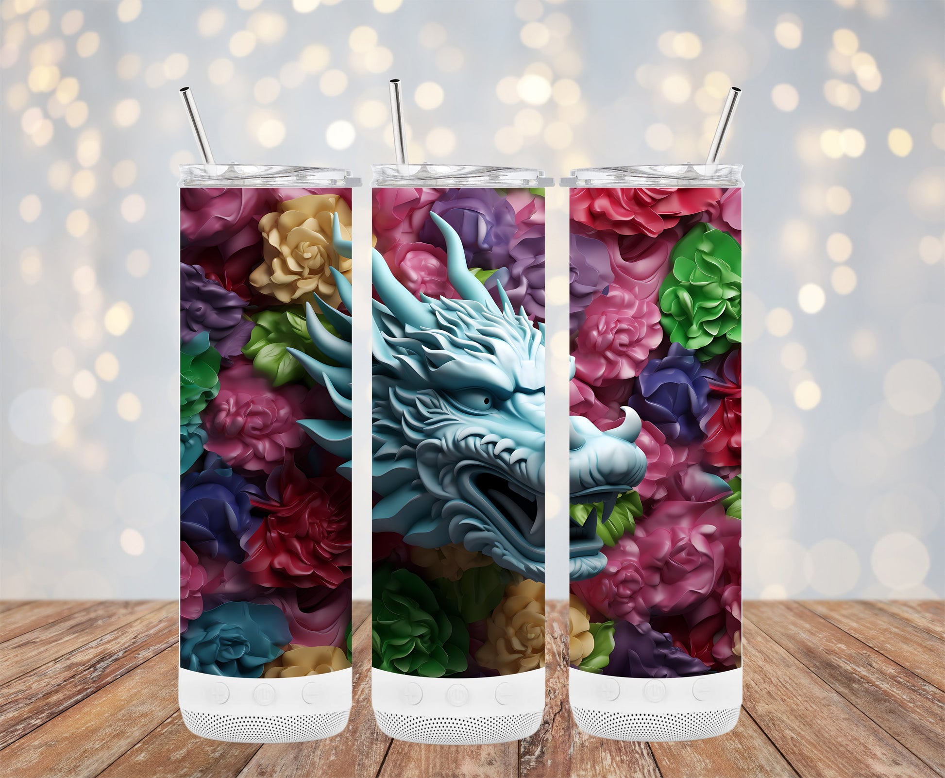 Colorful Floral and Dragon Design Tumbler product
