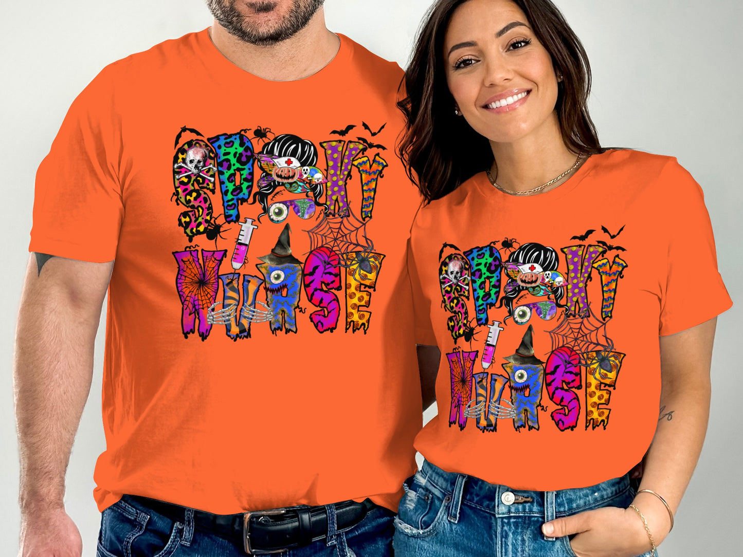 Spooky Graphic Orange Couple T-Shirt Unisex Apparel Product Type