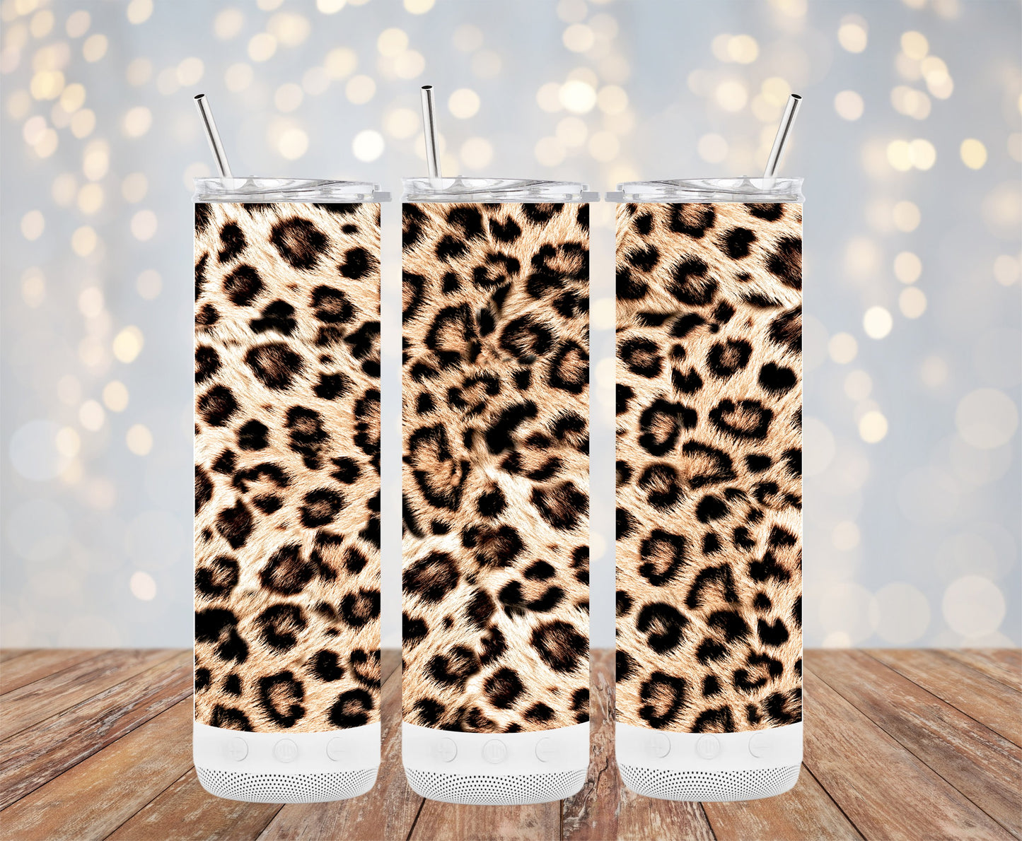Leopard Print Stainless Steel Tumbler with Straw product