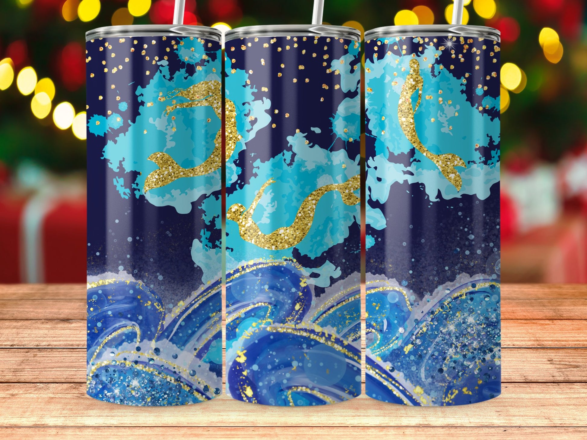 Blue and Gold Abstract Ocean Design Tumbler product type