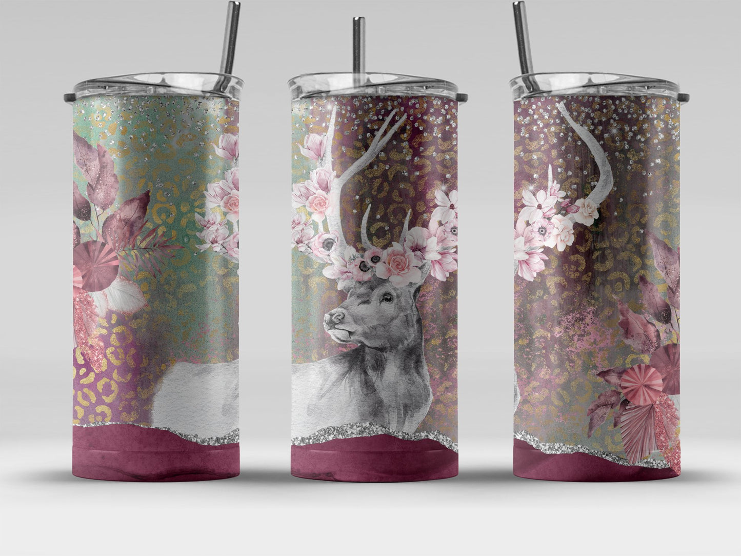 Floral Deer and Abstract Design Tumbler product