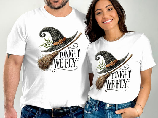 Tonight We Fly Witch Hat Broomstick Graphic Shirt product type