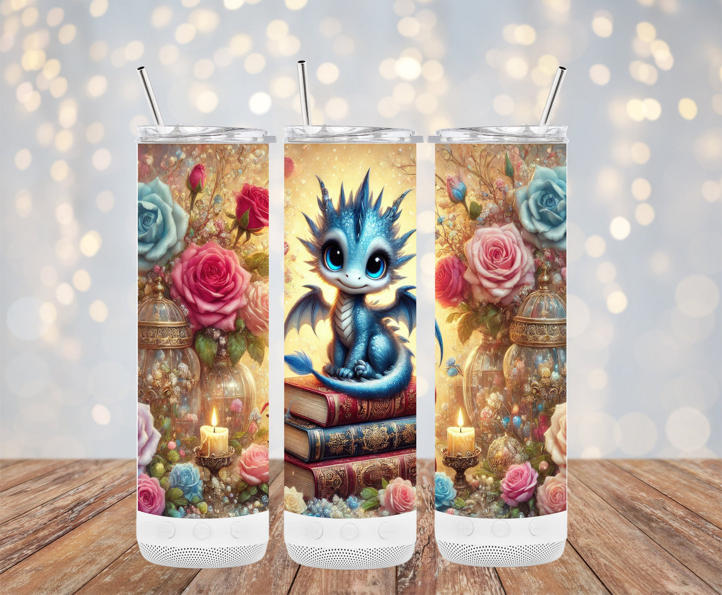 Cute Blue Dragon with Flowers Tumbler product type