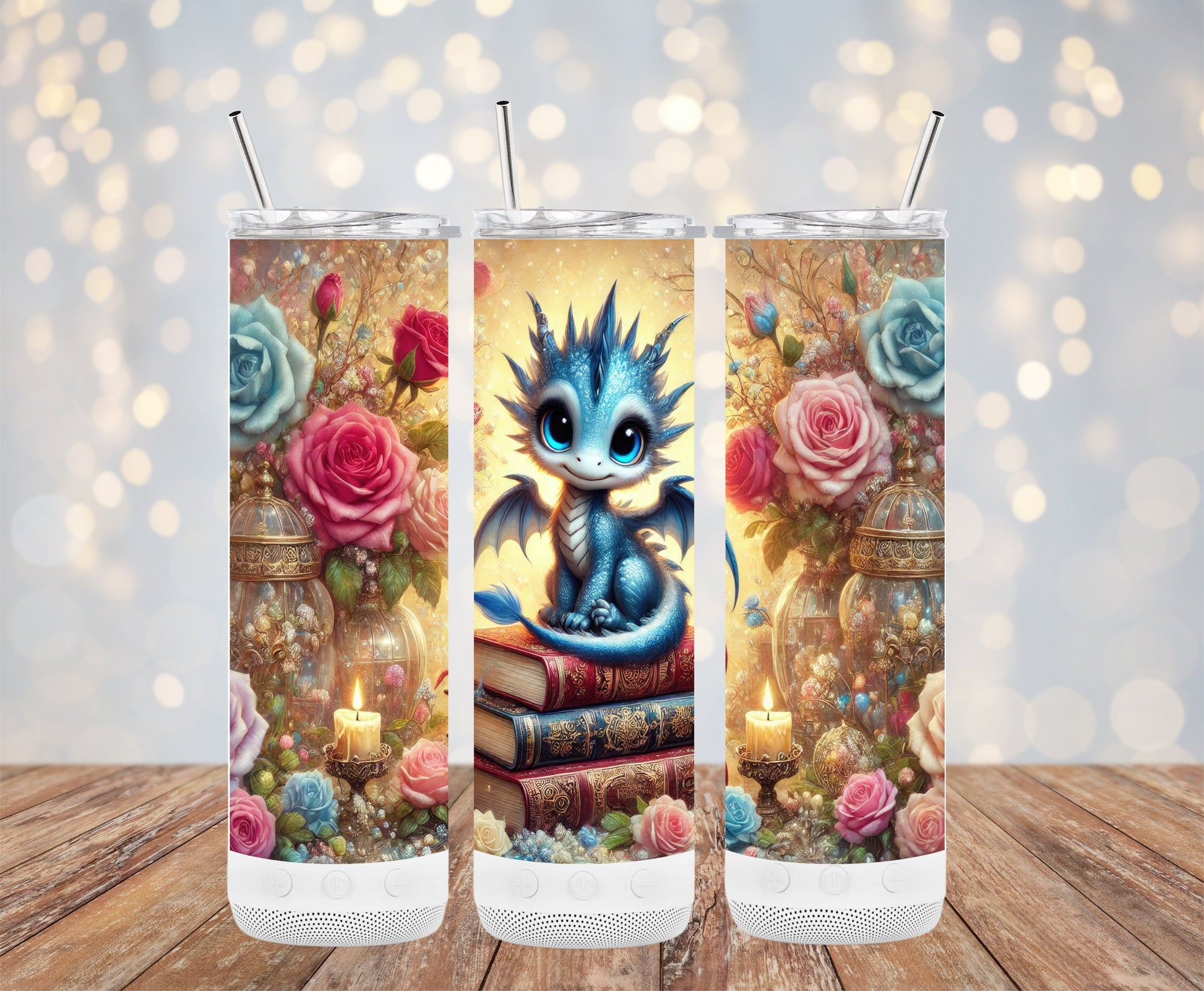 Cute Blue Dragon with Flowers Tumbler product type