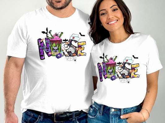 Halloween Nurse Themed Graphic Tee Shirt product