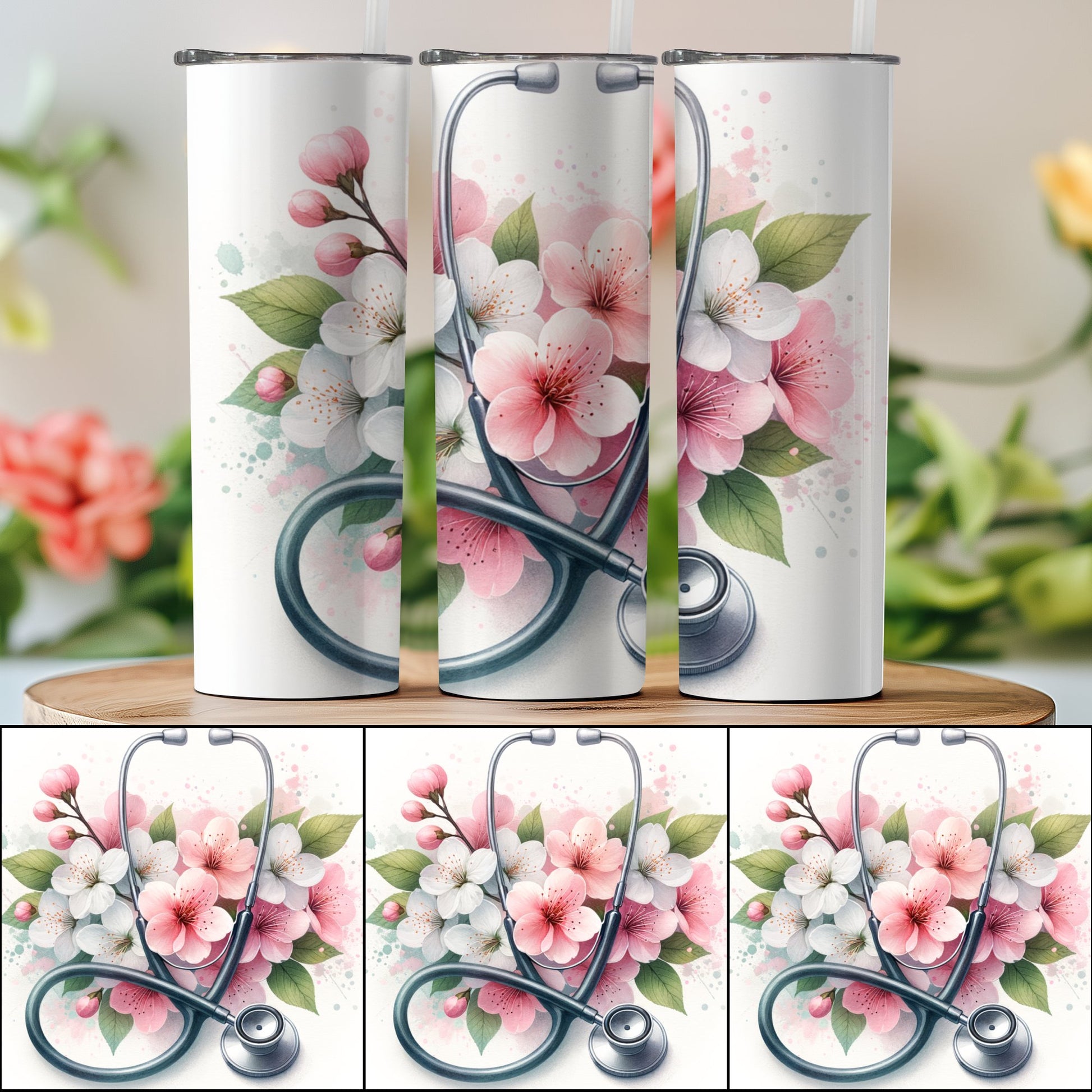 Floral Stethoscope Design Insulated Tumbler product