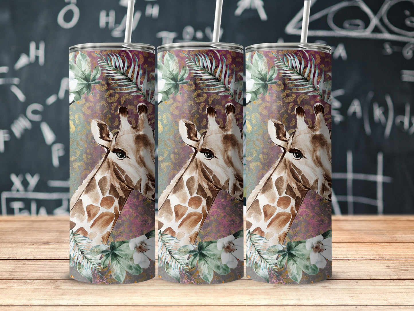 Giraffe Floral Design Stainless Steel Skinny Tumbler product