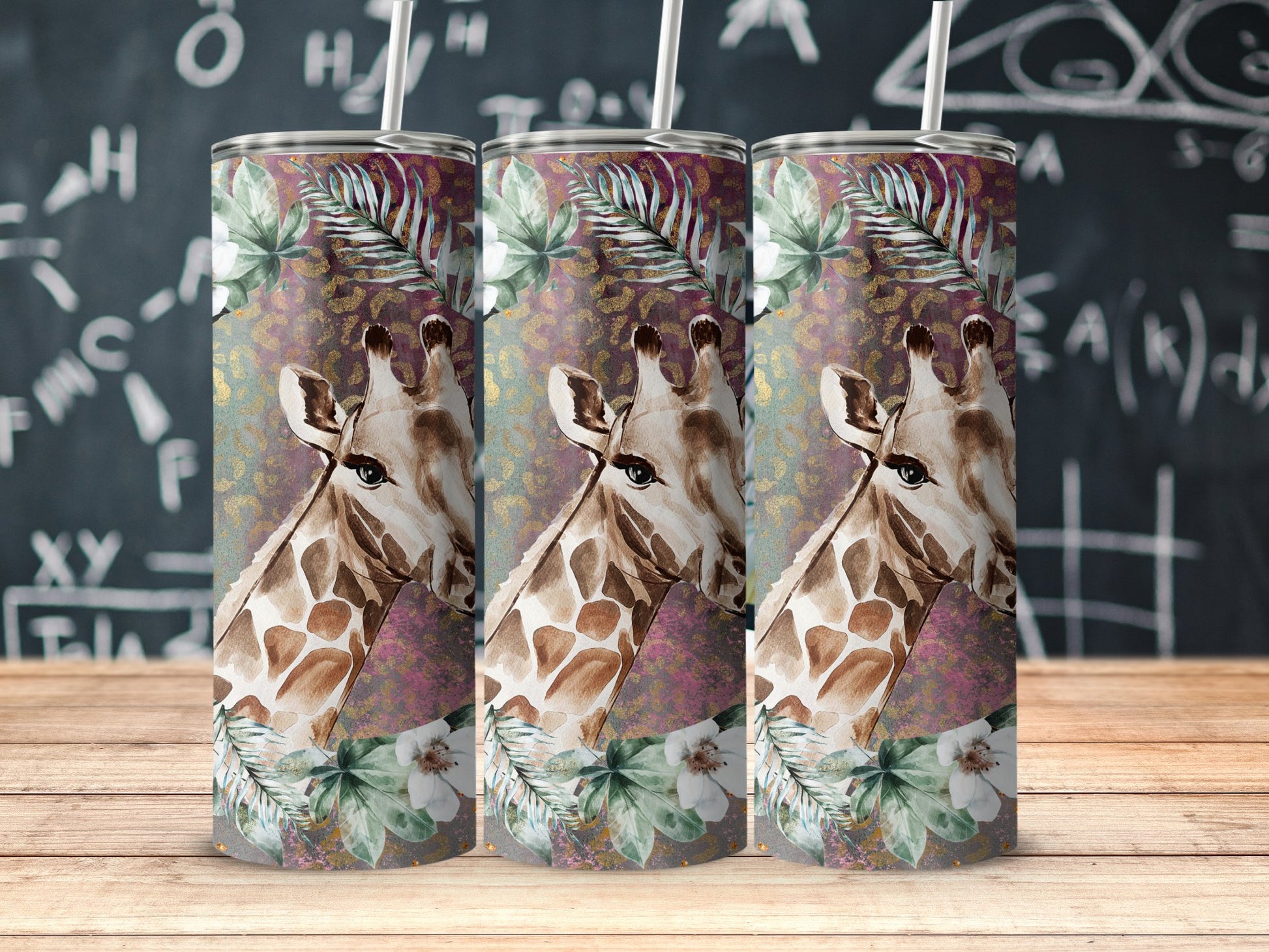 Giraffe Floral Design Stainless Steel Skinny Tumbler product
